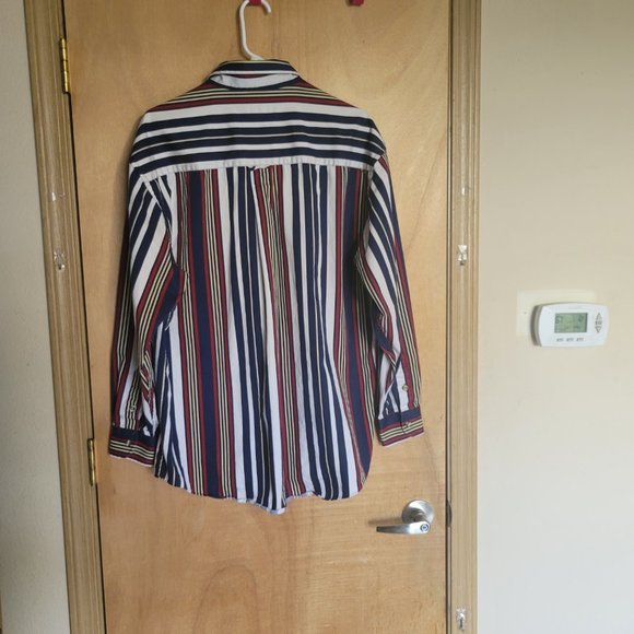 💚R&R Casual L Shirt Striped Navy Red White - Picture 6 of 6